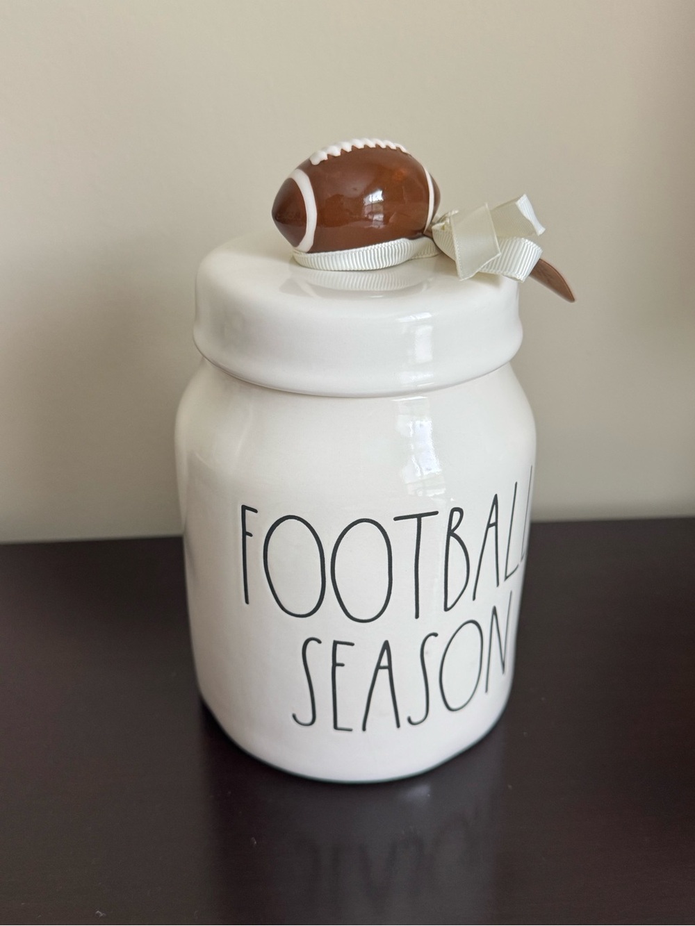Rae Dunn "Football Season" Ceramic Jar with Football Lid